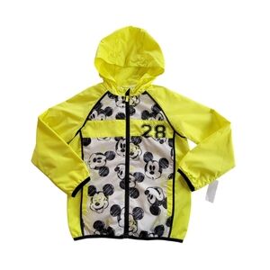 NWT Disney Kids 5/6 Mickey Mouse 28 Hooded Zip Up Wind Breaker Jacket Neon Green
